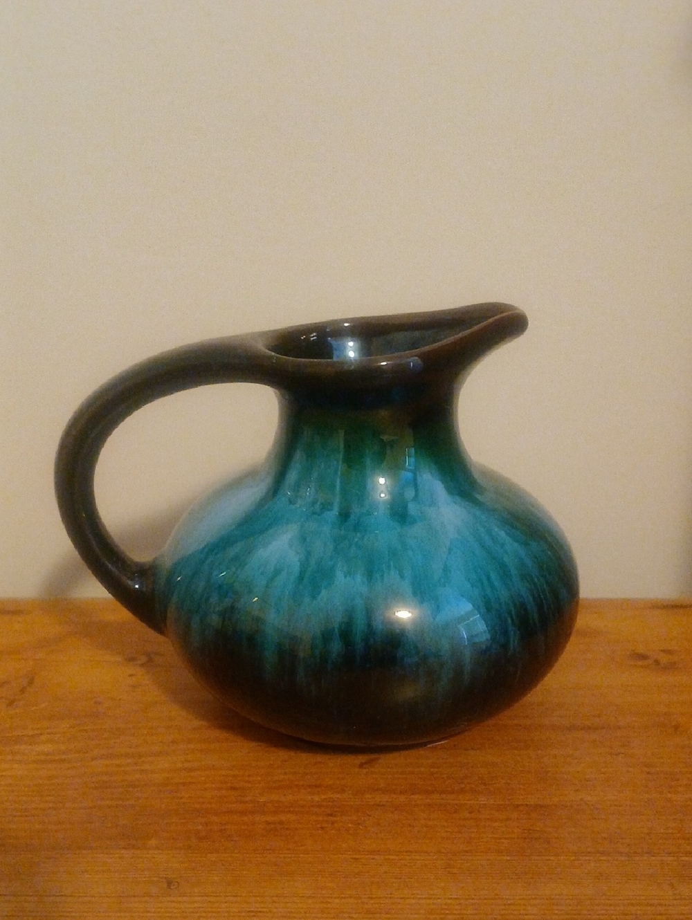 Handcrafted Teal and Black Ceramic Pitcher - Home Art Accent